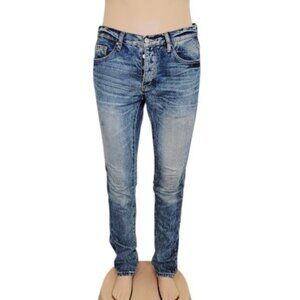 MNML Men's Blue Stone Wash Button-Fly Classic Denim Skinny Jeans Size 32